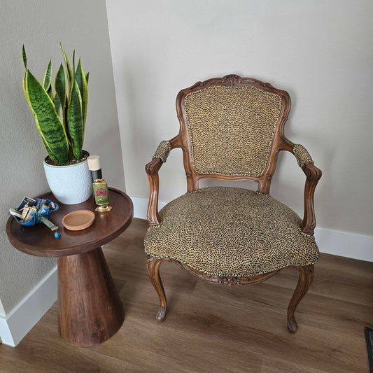 Antique French Louis XV Style Fauteuil Chair with Cheetah Print Upholstery