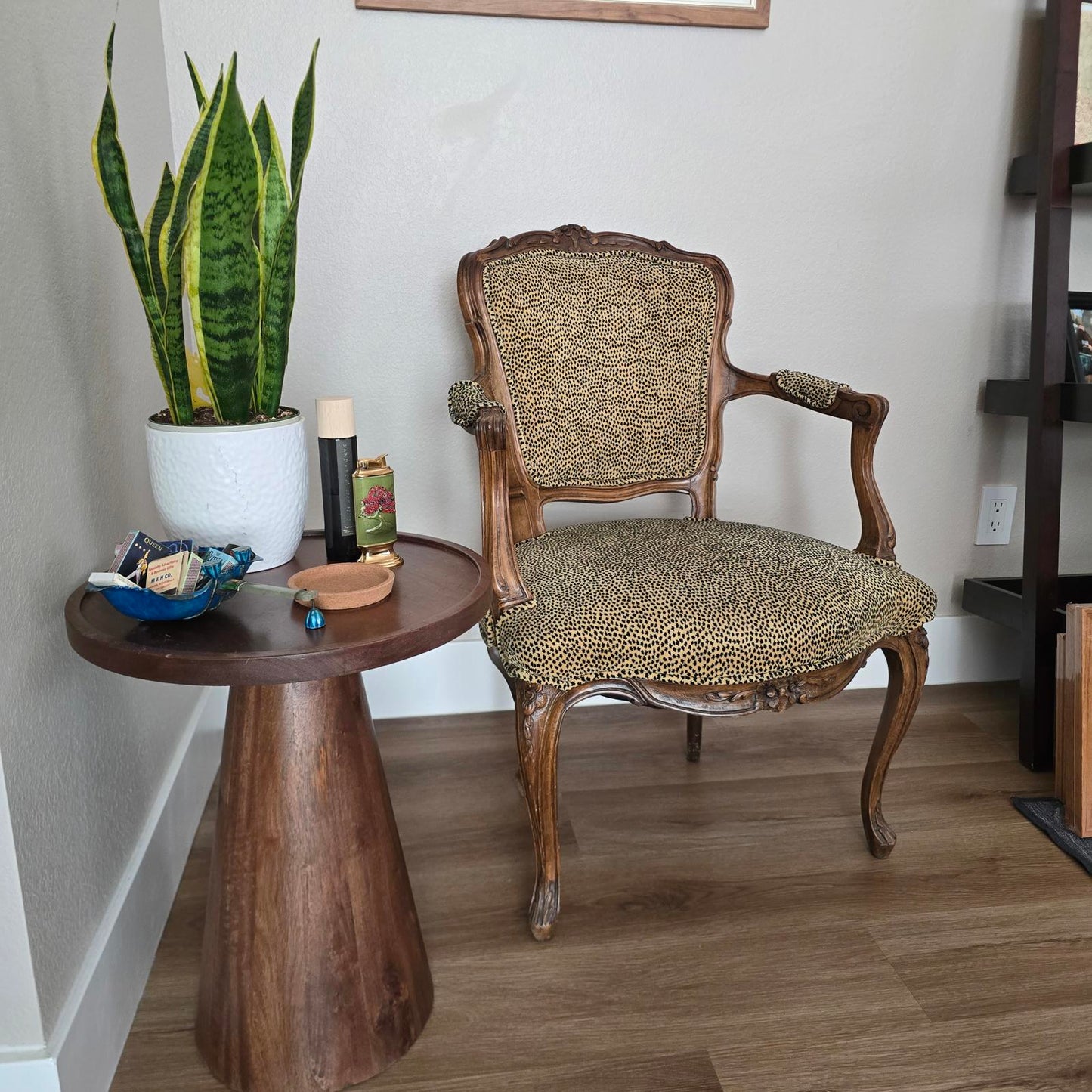Antique French Louis XV Style Fauteuil Chair with Cheetah Print Upholstery