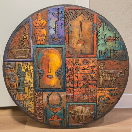 Artist Dr. Eyad Al Masri, Painting Over Carved Wood, Untitled