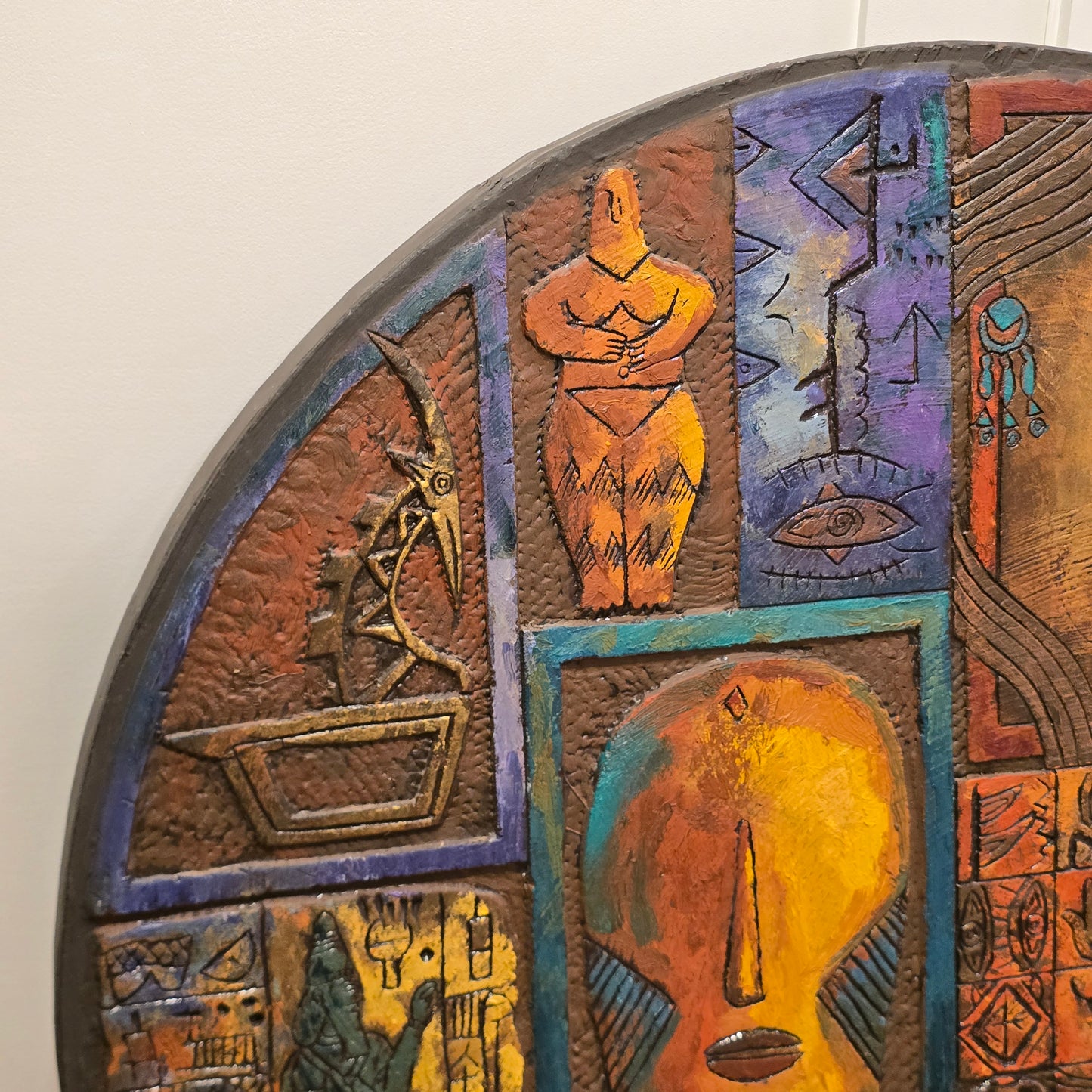 Artist Dr. Eyad Al Masri, Painting Over Carved Wood, Untitled