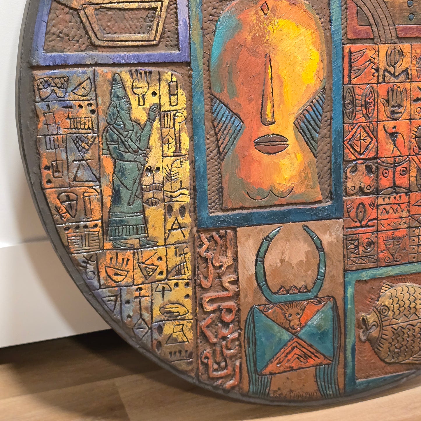 Artist Dr. Eyad Al Masri, Painting Over Carved Wood, Untitled