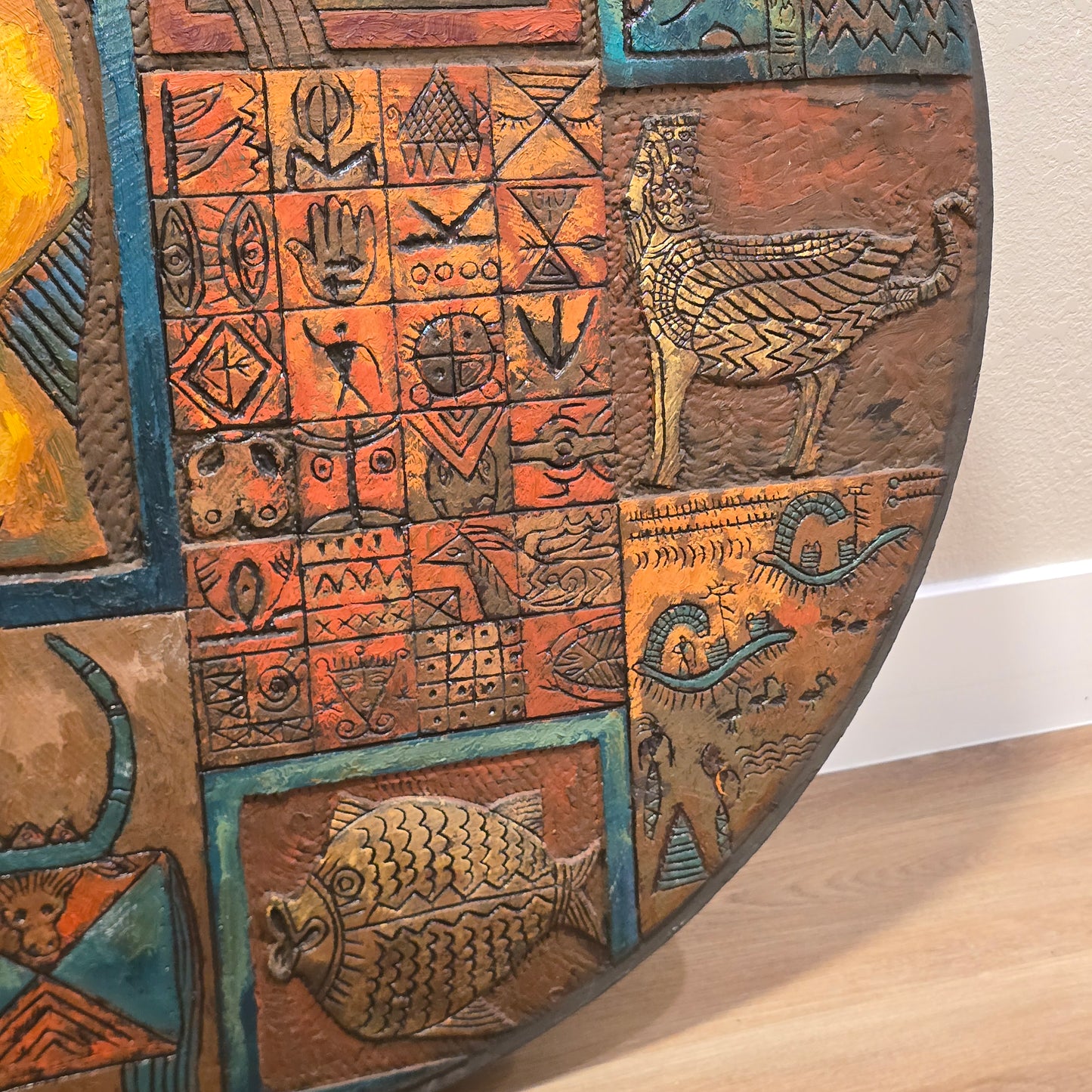 Artist Dr. Eyad Al Masri, Painting Over Carved Wood, Untitled