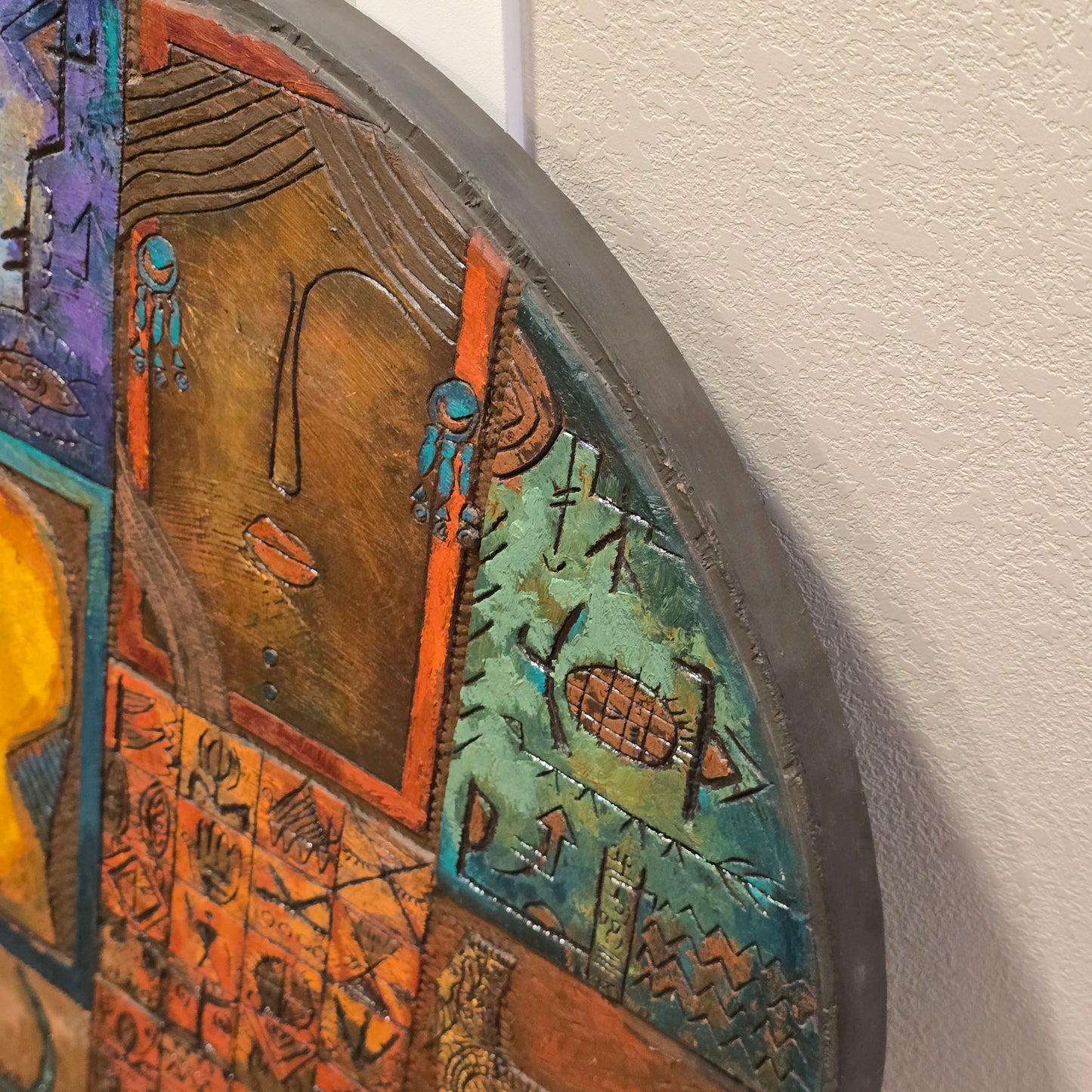 Artist Dr. Eyad Al Masri, Painting Over Carved Wood, Untitled