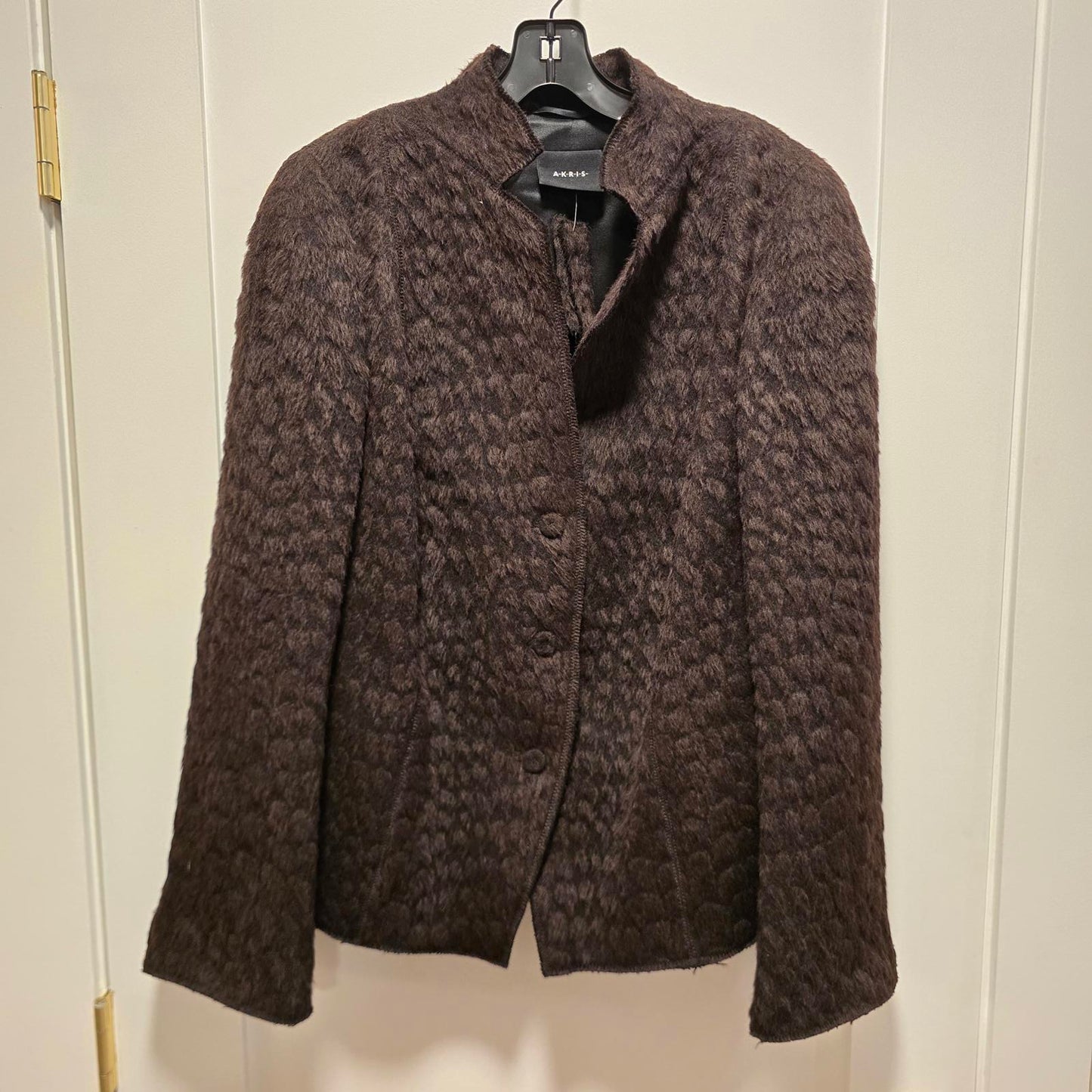 Akris Women's Fitted Brown Alpaca/Wool Blend Jacket - size 16