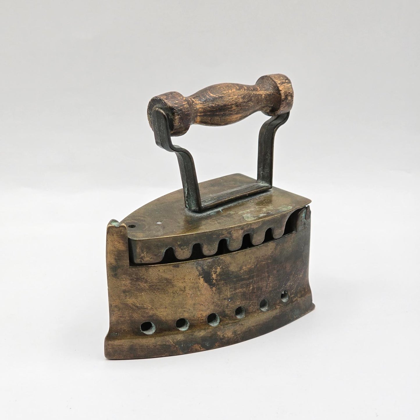 Antique Brass Sad Iron with Wood Handle