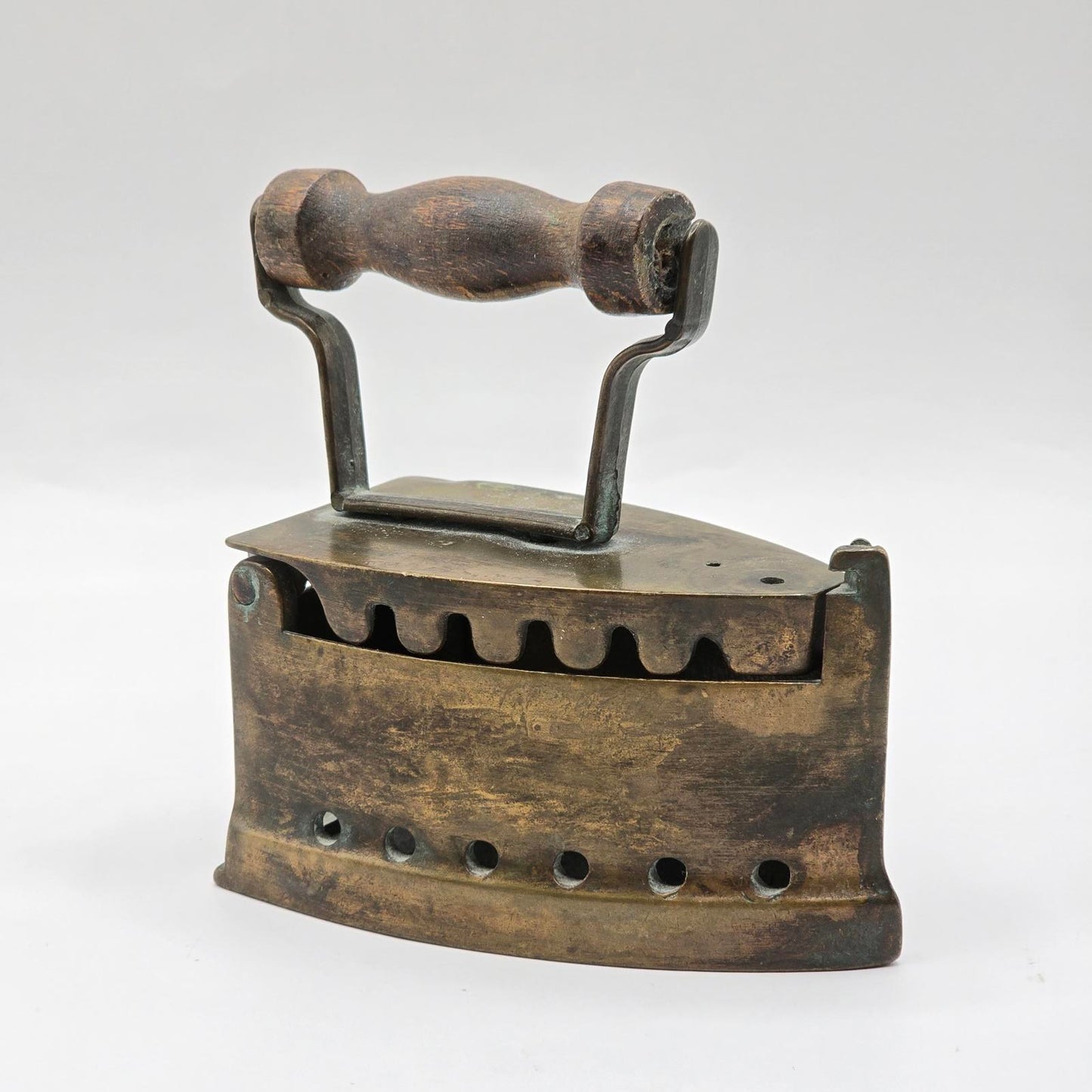 Antique Brass Sad Iron with Wood Handle