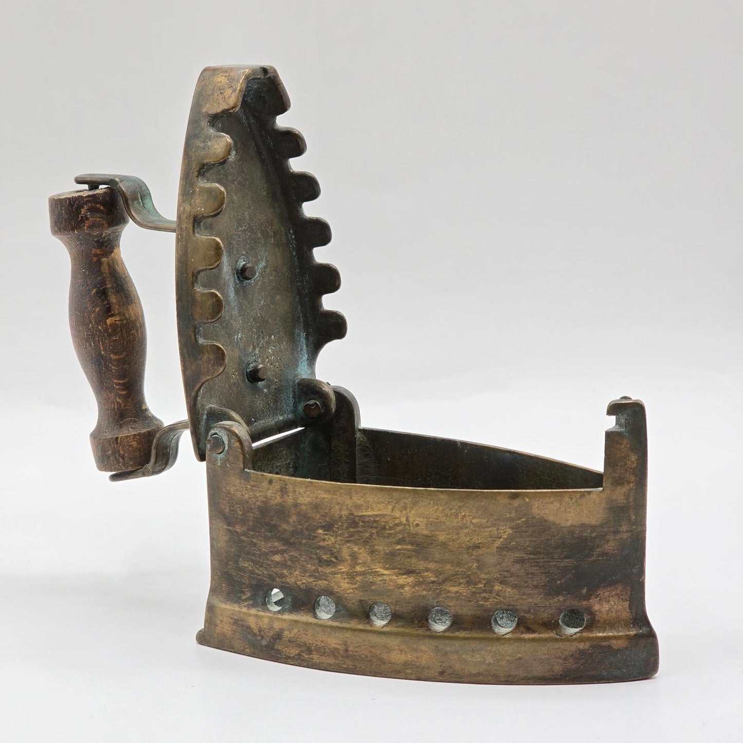 Antique Brass Sad Iron with Wood Handle