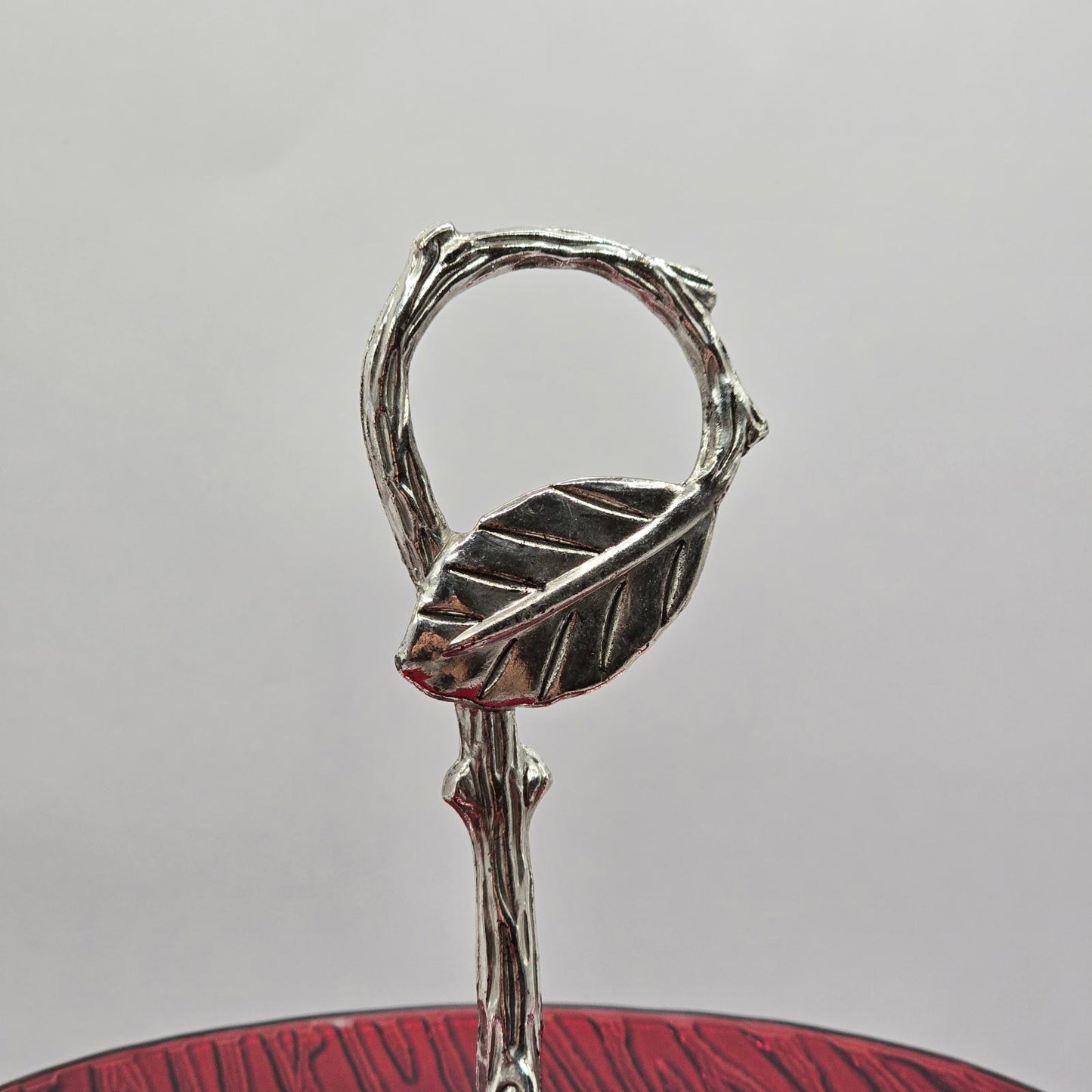 Cranberry-Red Triple Tier Glass Serving Stand
