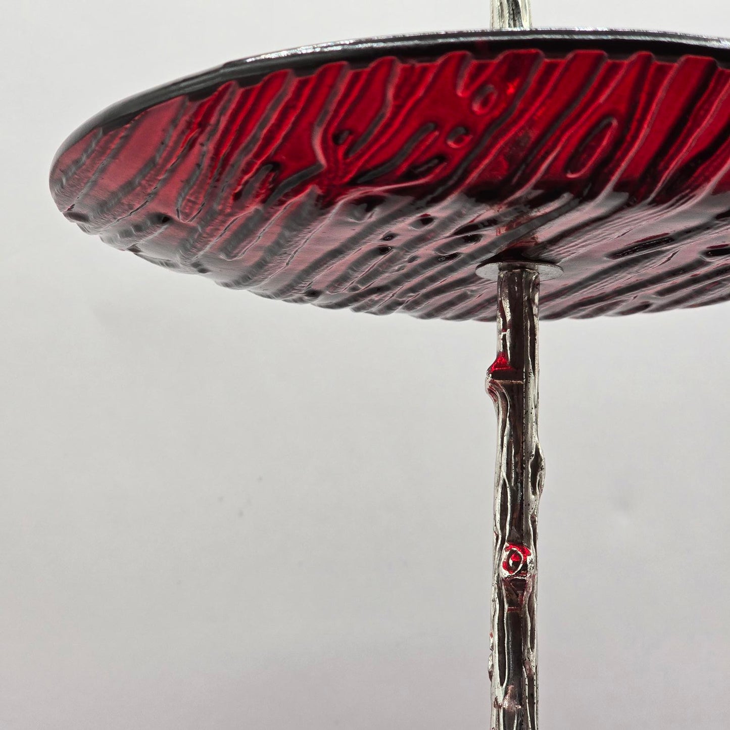Cranberry-Red Triple Tier Glass Serving Stand