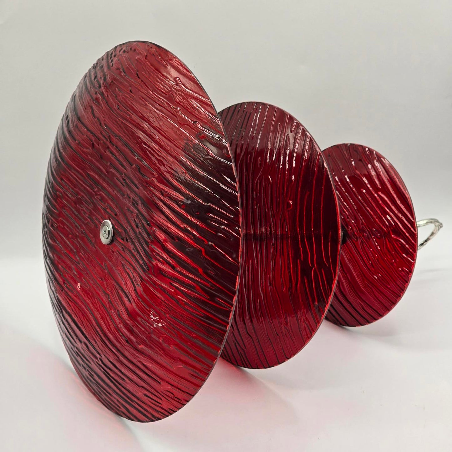 Cranberry-Red Triple Tier Glass Serving Stand