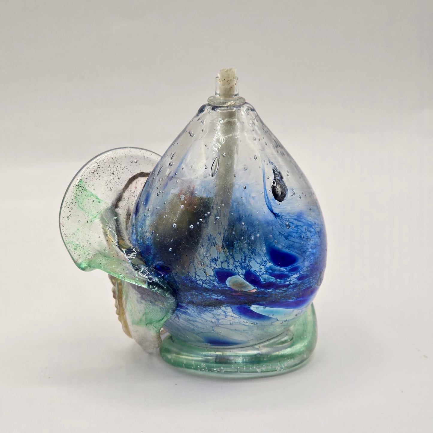 Hand-Blown Art Glass Oil Lamp