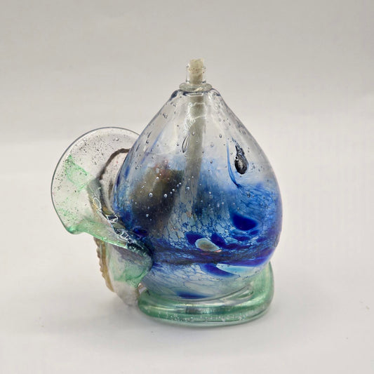 Hand-Blown Art Glass Oil Lamp