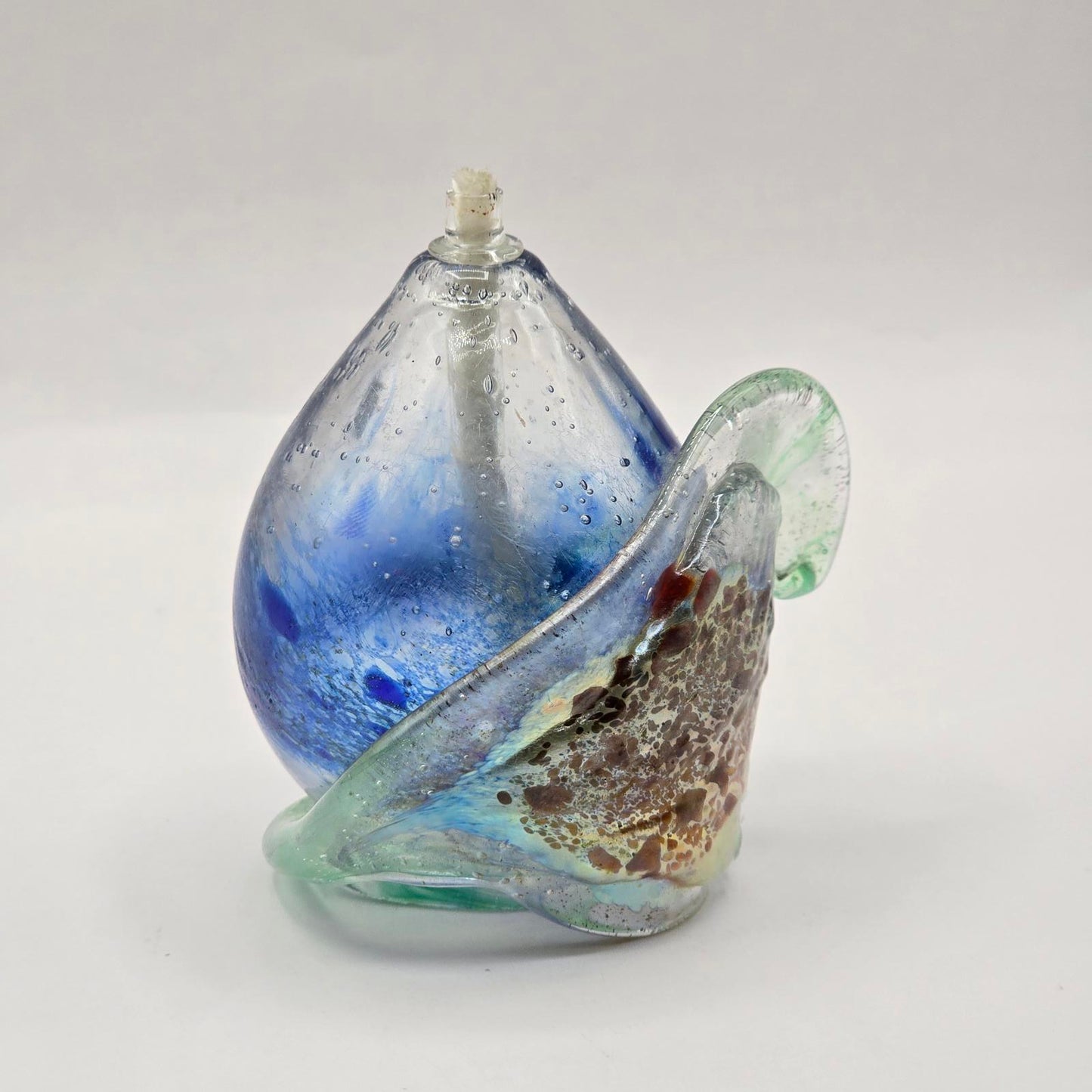 Hand-Blown Art Glass Oil Lamp