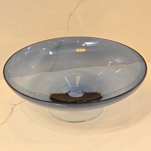 Vintage Blue Art Glass, Footed Fruit or Centerpiece Bowl