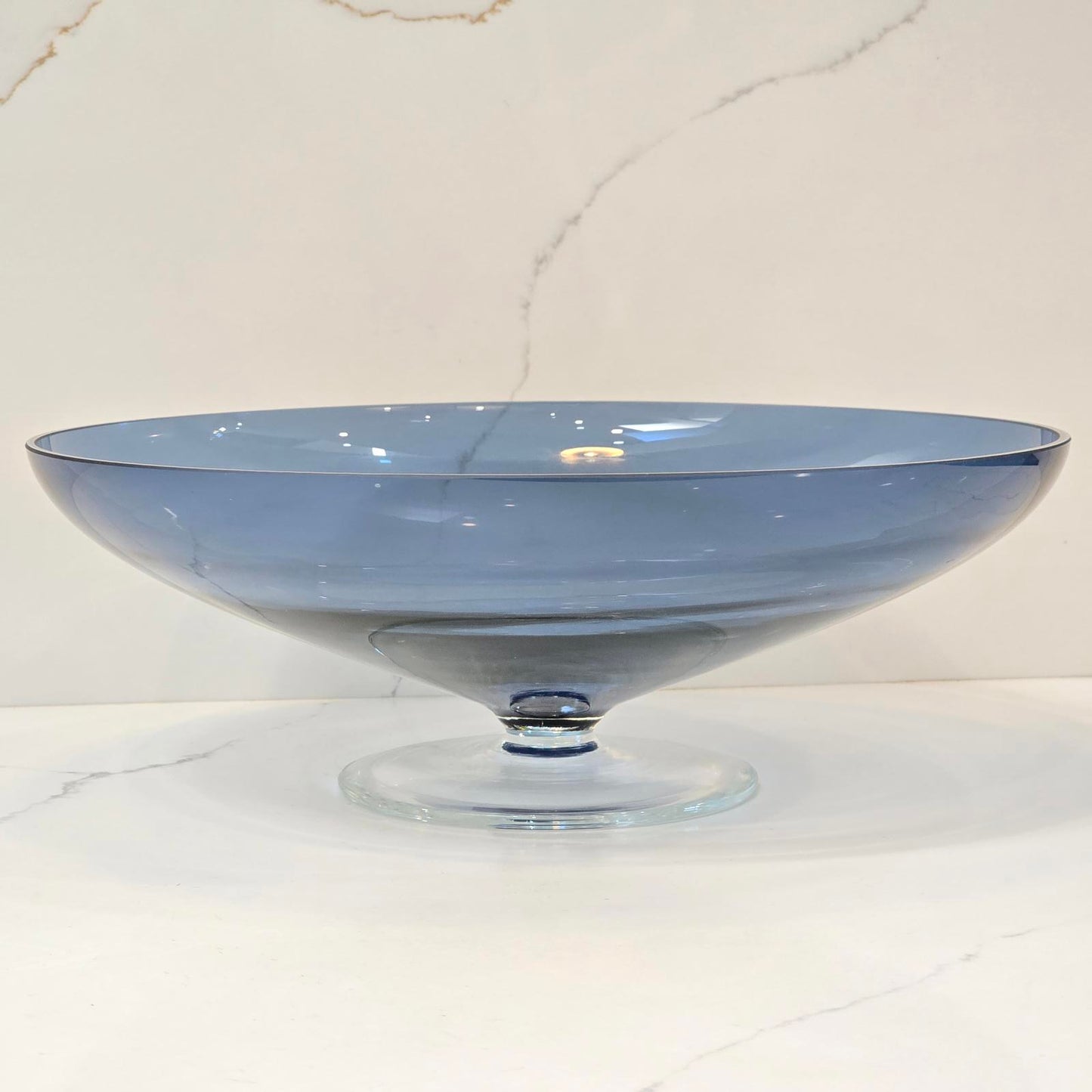 Vintage Blue Art Glass, Footed Fruit or Centerpiece Bowl
