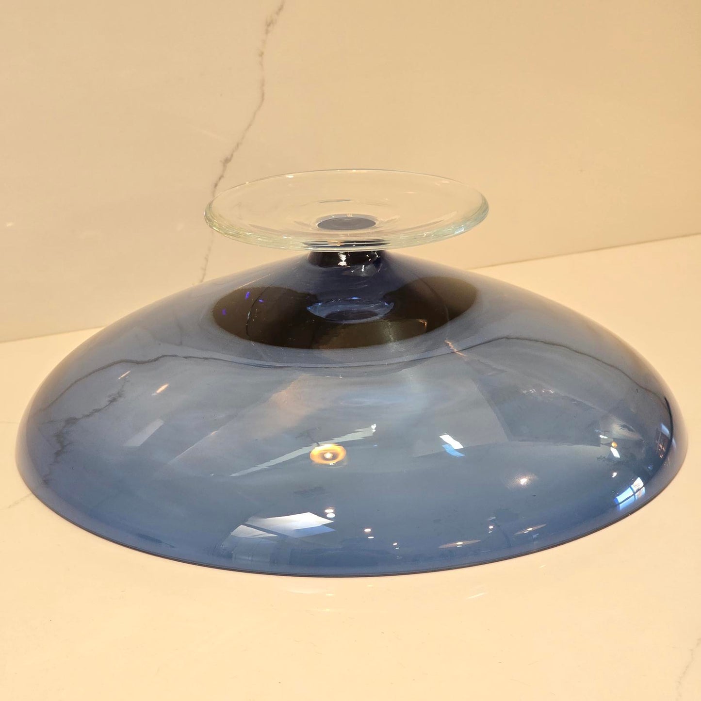 Vintage Blue Art Glass, Footed Fruit or Centerpiece Bowl