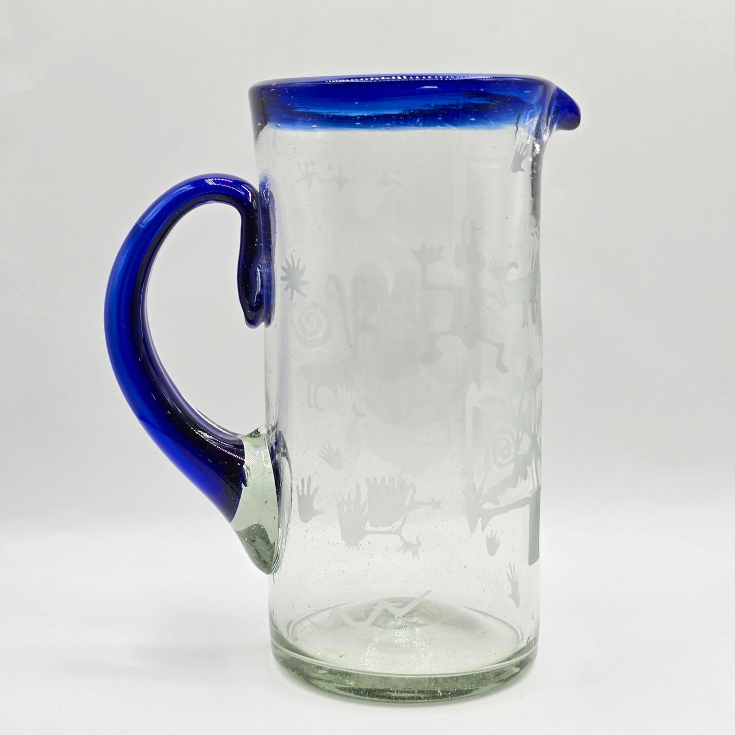Handcrafted Mexican Etched Glass Pitcher Set
