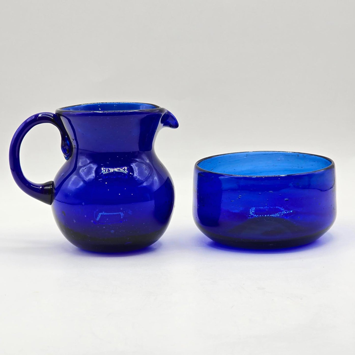 Vintage Mexican Cobalt Blue Glass Cream and Sugar Bowl Set