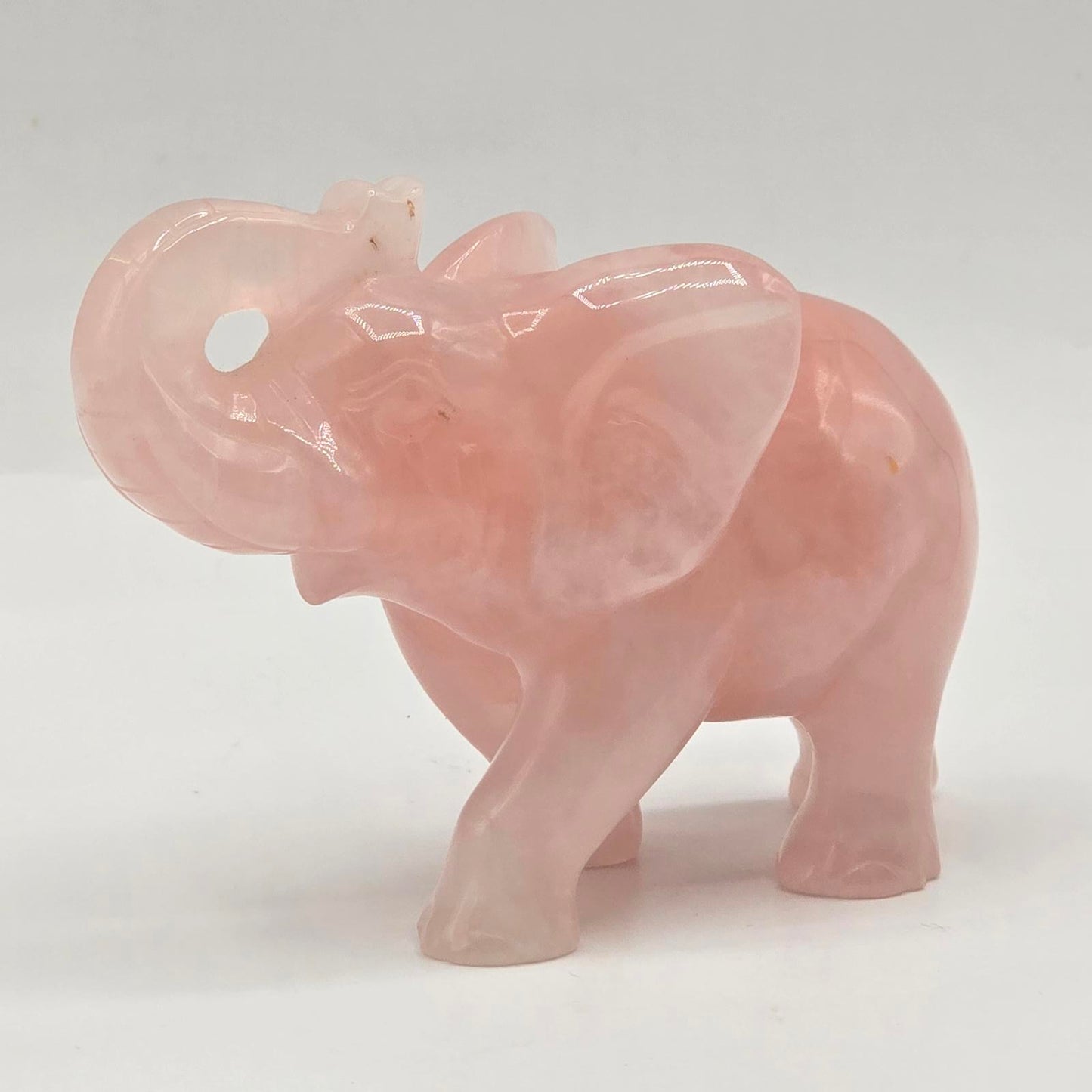 Vintage Rose Quartz Crystal Elephant Sculpture