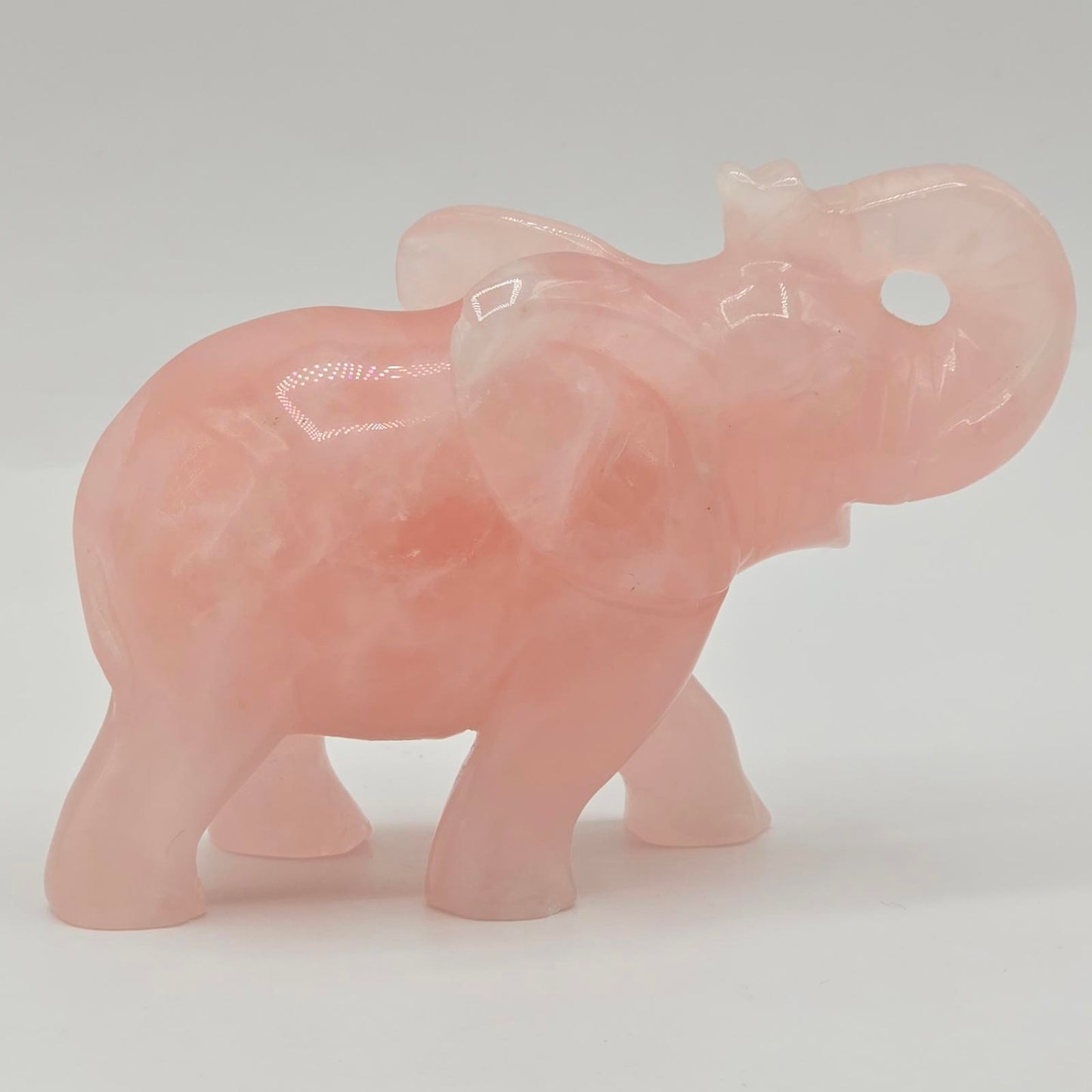 Vintage Rose Quartz Crystal Elephant Sculpture
