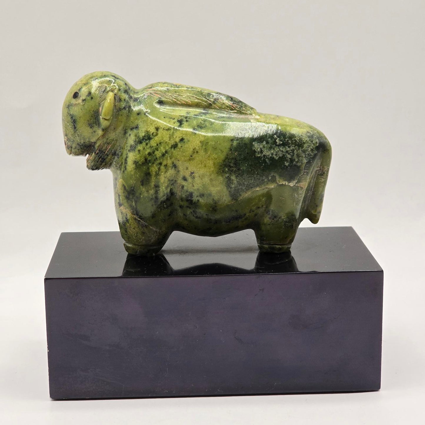 Vintage Inuit Serpentine Buffalo/Bison Sculpture on a Plinth