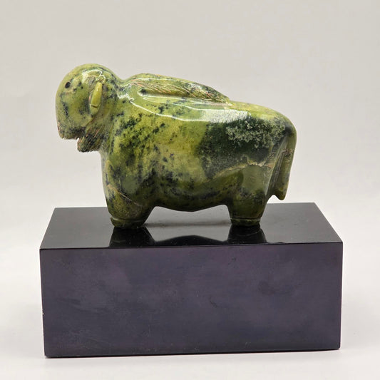Vintage Inuit Serpentine Buffalo/Bison Sculpture on a Plinth