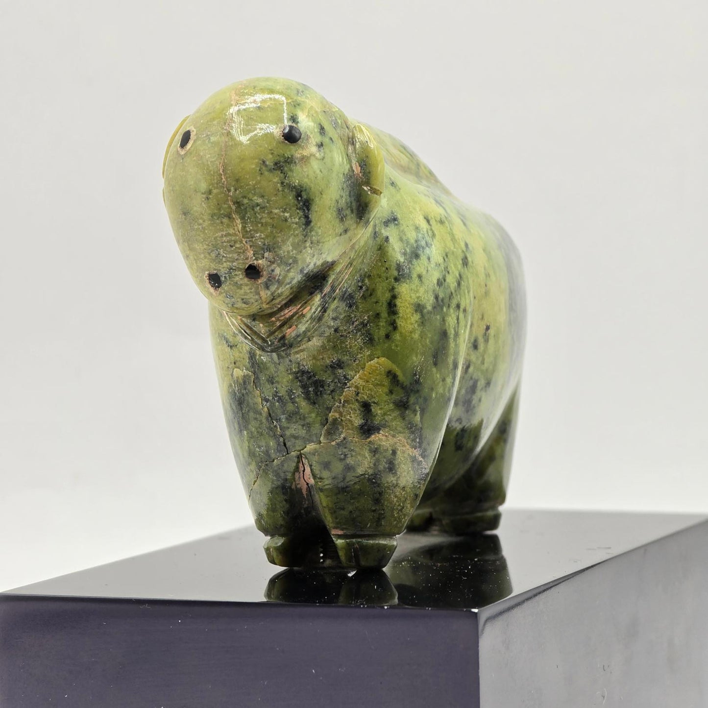 Vintage Inuit Serpentine Buffalo/Bison Sculpture on a Plinth