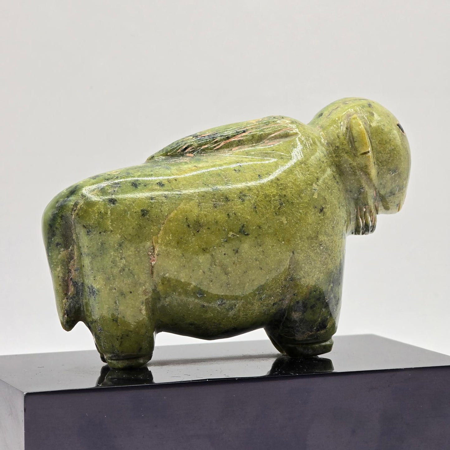 Vintage Inuit Serpentine Buffalo/Bison Sculpture on a Plinth