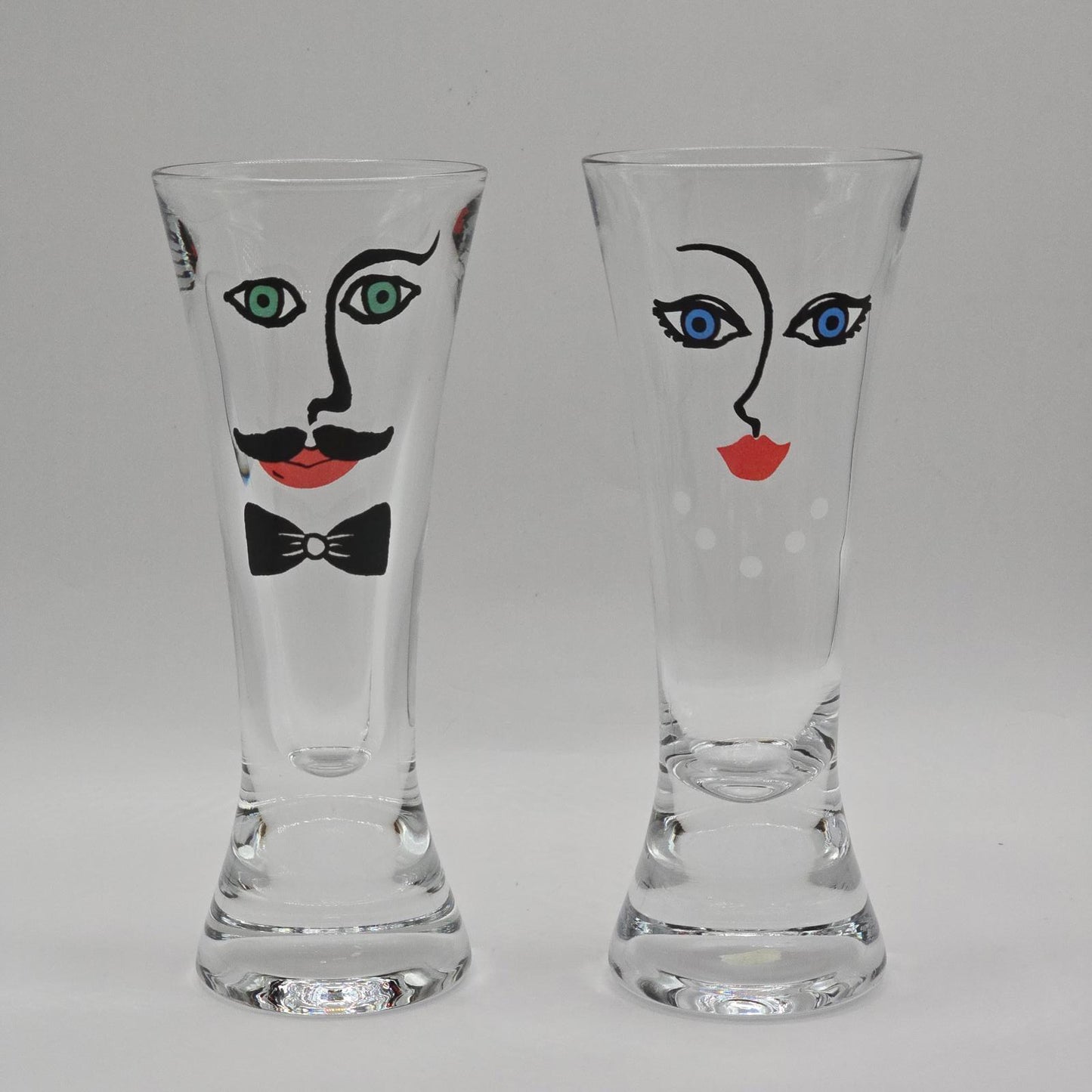 Vintage Pilsner-Style "Face" Glasses designed by Renate Stock for Sea Glasbruk