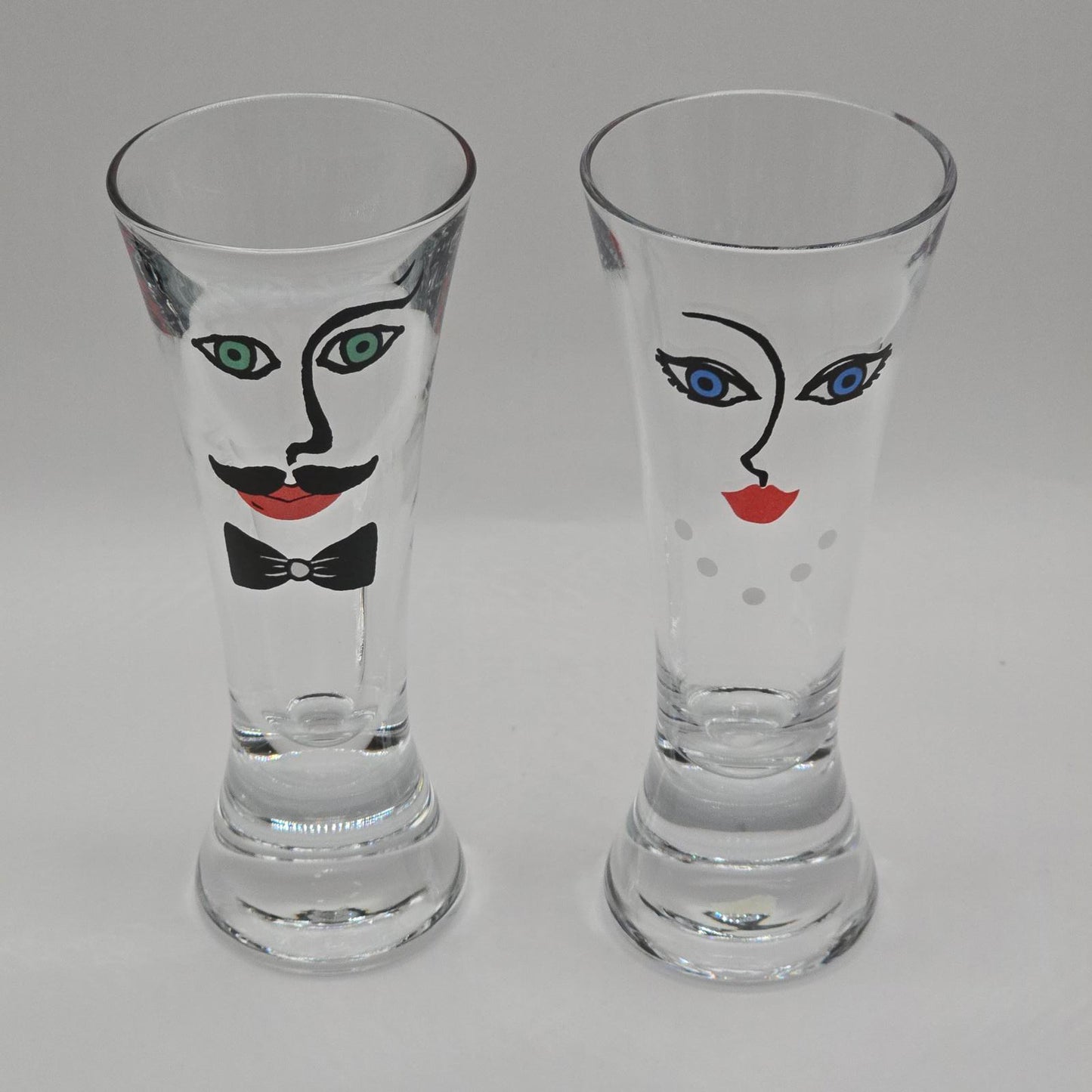 Vintage Pilsner-Style "Face" Glasses designed by Renate Stock for Sea Glasbruk