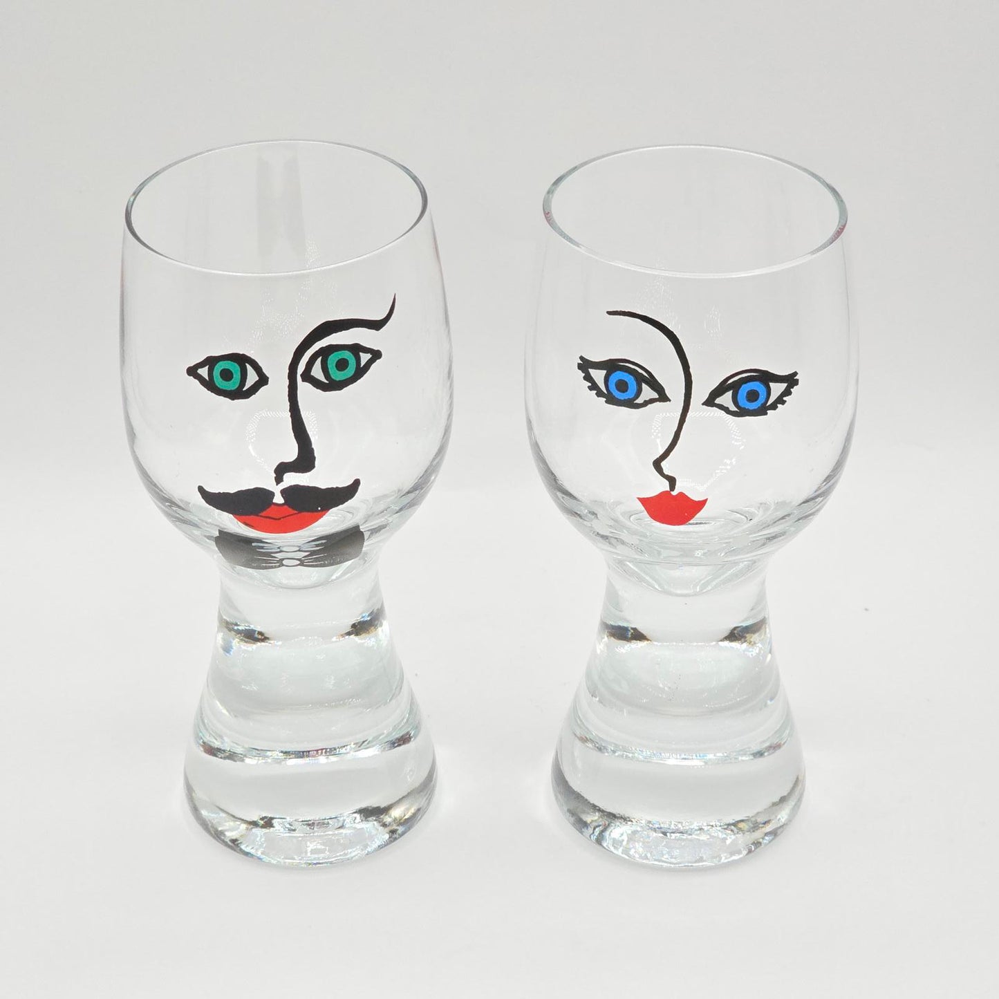 Vintage Beverage "Face" Glasses designed by Renate Stock for Sea Glasbruk