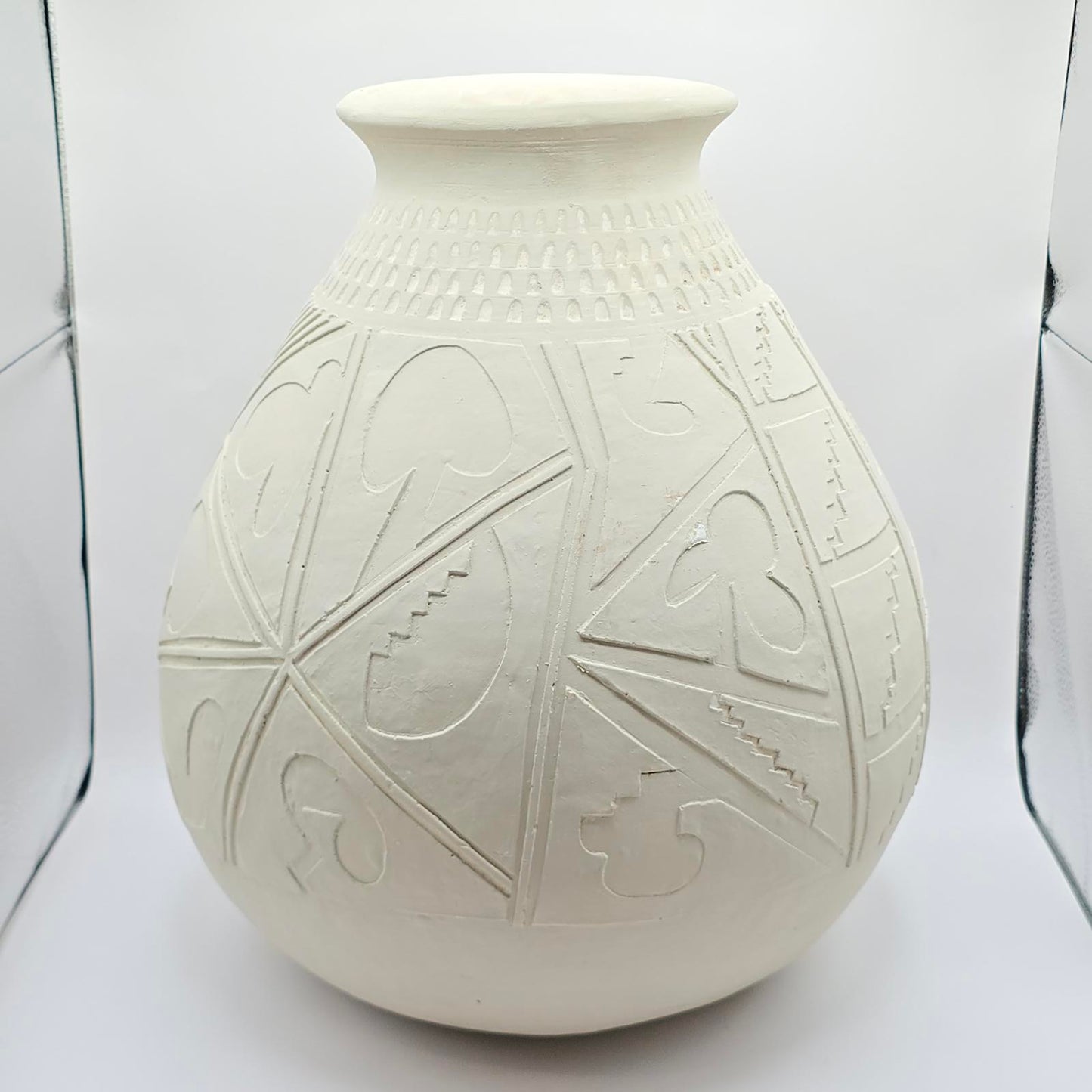 Contemporary Etched Clay Decorative Pot