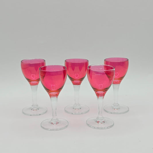 Vintage Cranberry Crystal Cordial or Liqueur Glasses