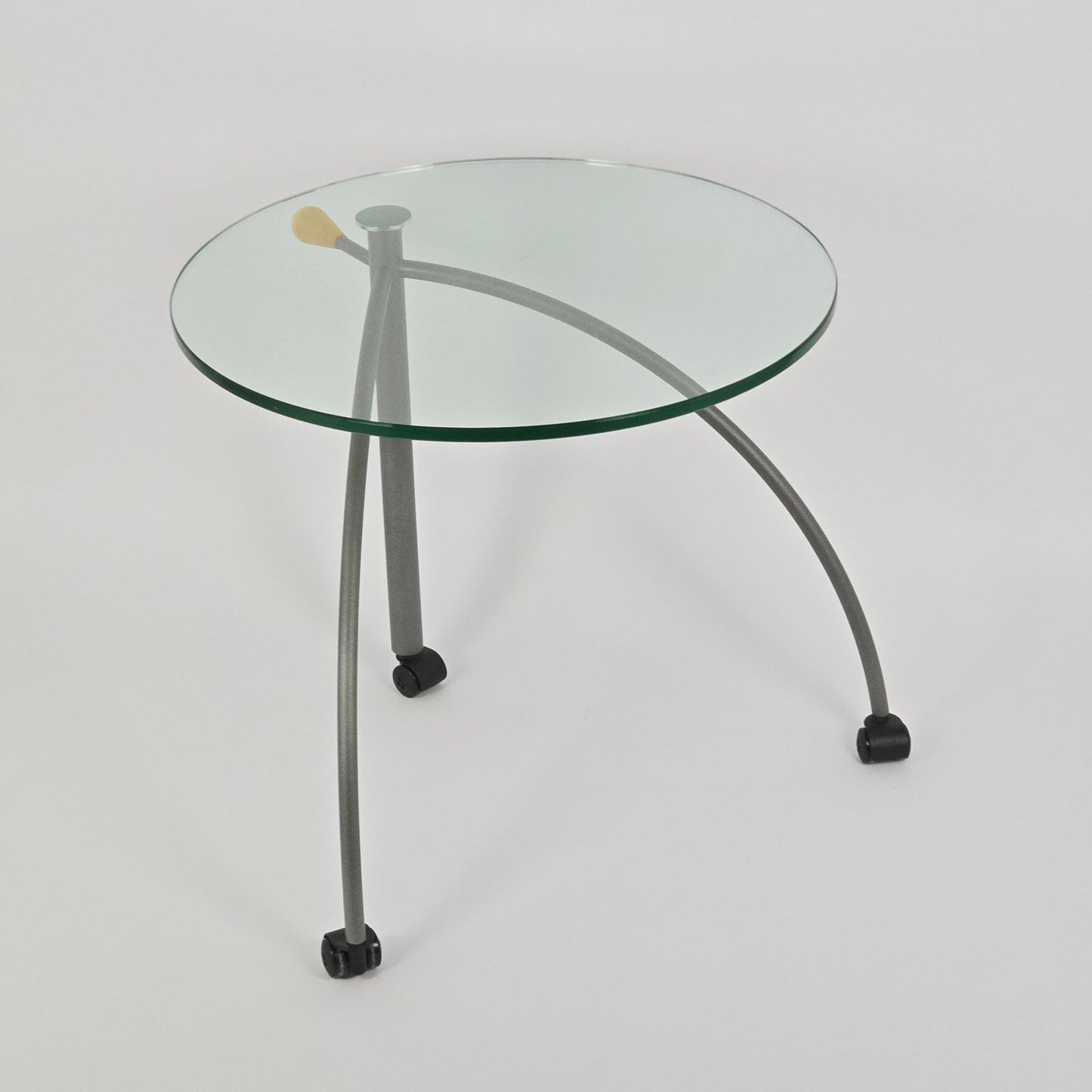 Vintage Post-Modern Glass Side Table on Casters