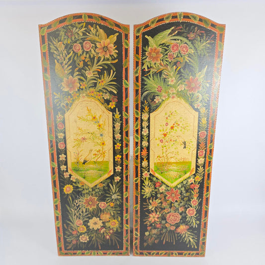 Japanese Shibayama Style Hand-Painted Panel Screens