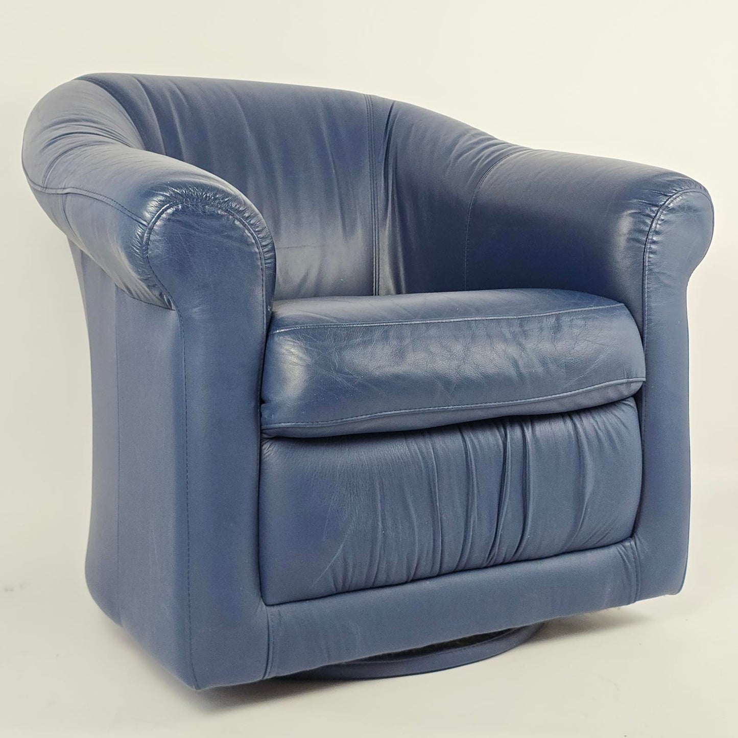 Leather Center Custom Blue Leather Swivel Drum Chair