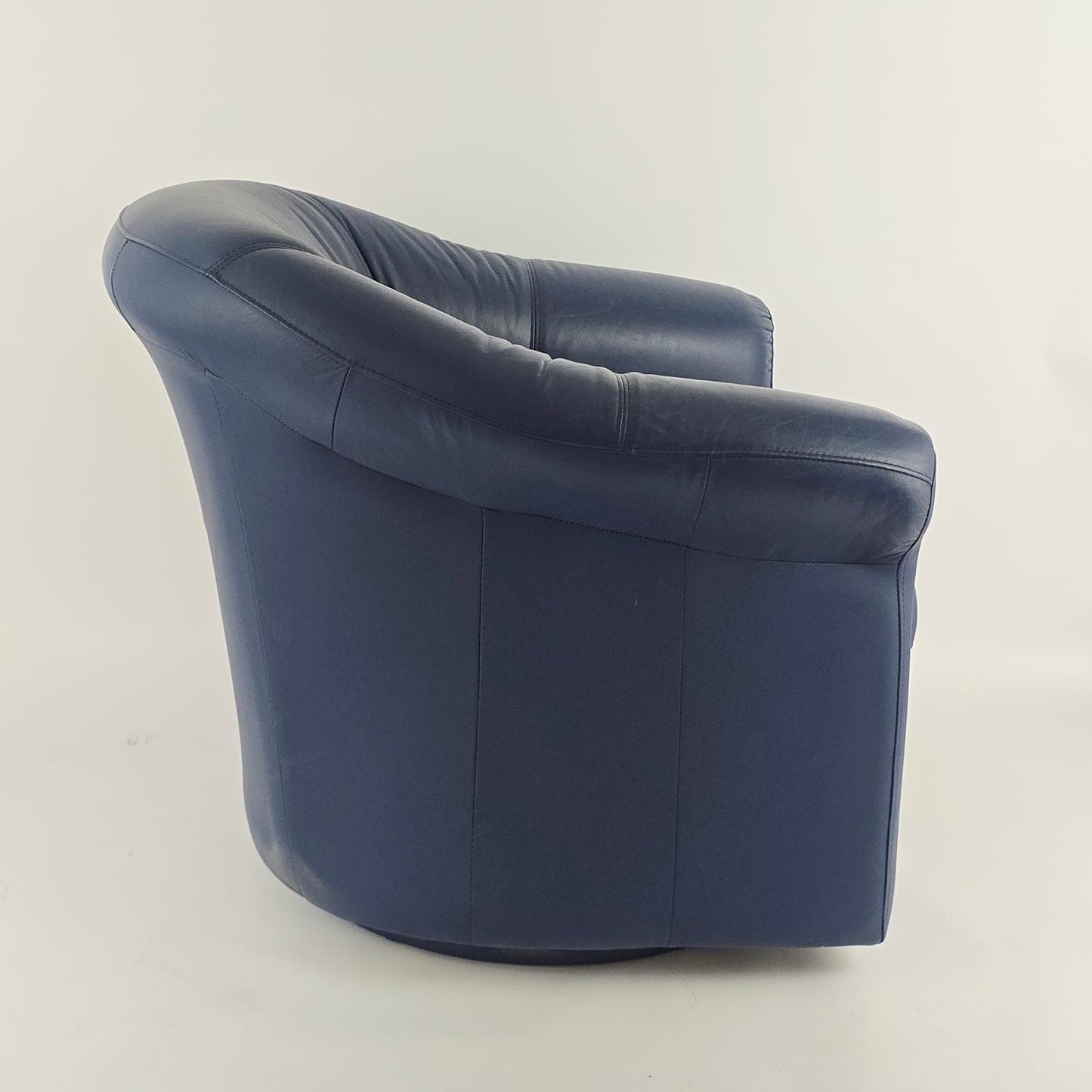 Leather Center Custom Blue Leather Swivel Drum Chair