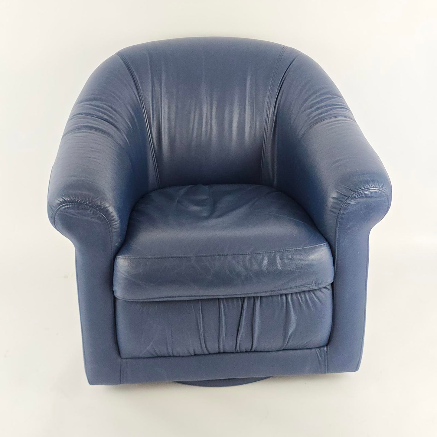 Leather Center Custom Blue Leather Swivel Drum Chair