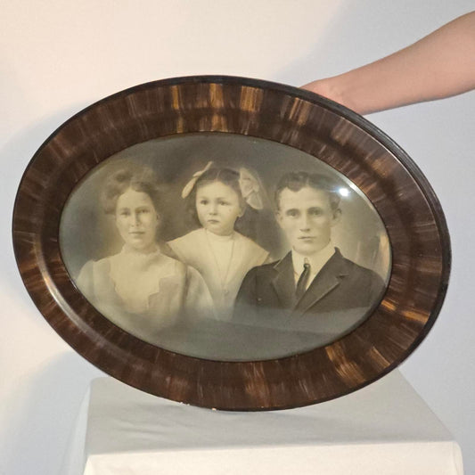 Rare Find, Antique Tiger Wood Frame with Bubble Glass