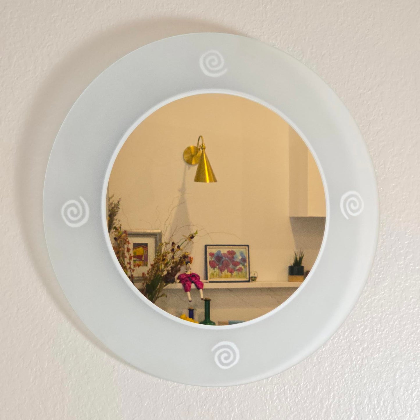 Vintage 1990's Post-Modern BDI Round Frosted Mirror
