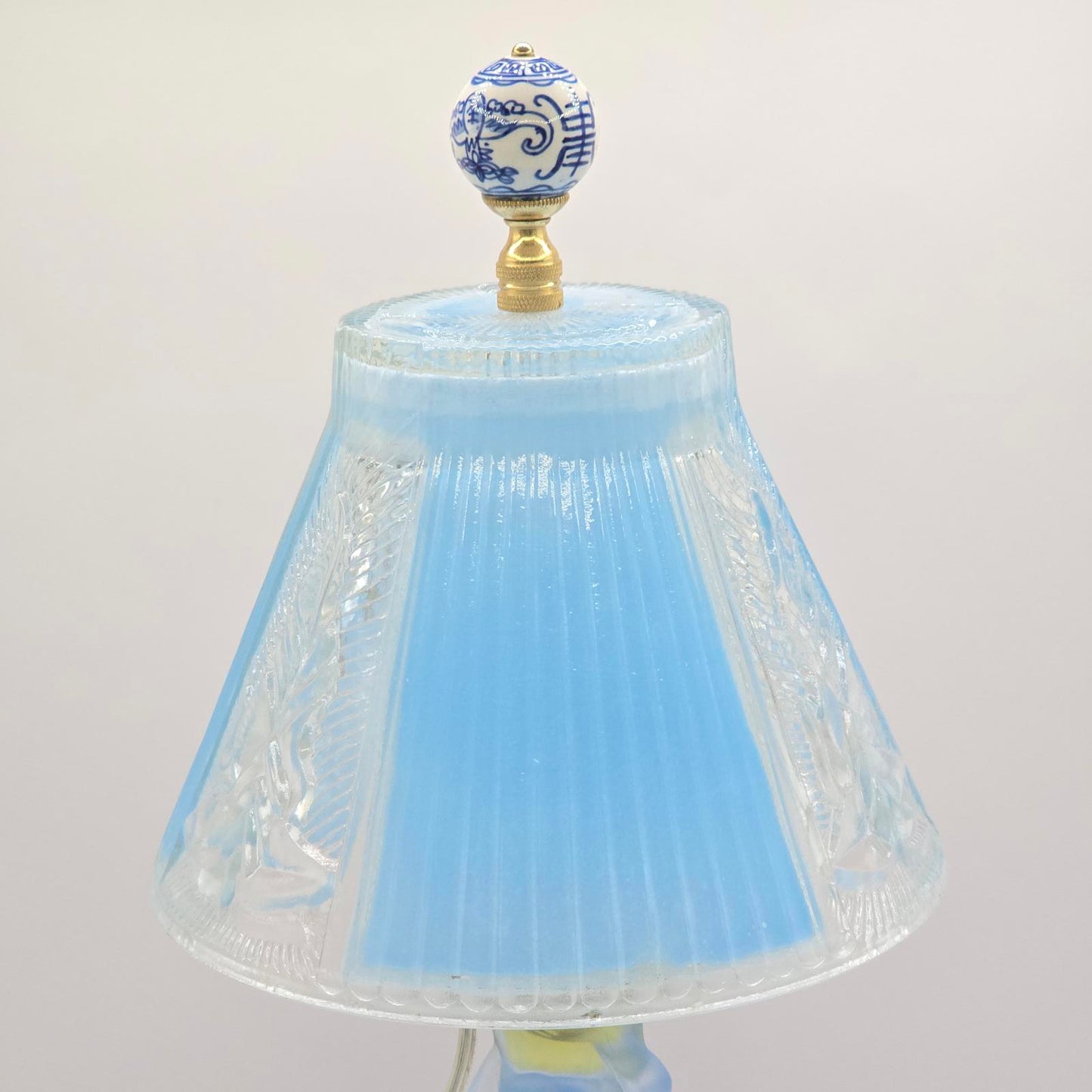 Vintage Walther & Sohne Art Deco Frosted Blue Mermaid Boudoir Lamp