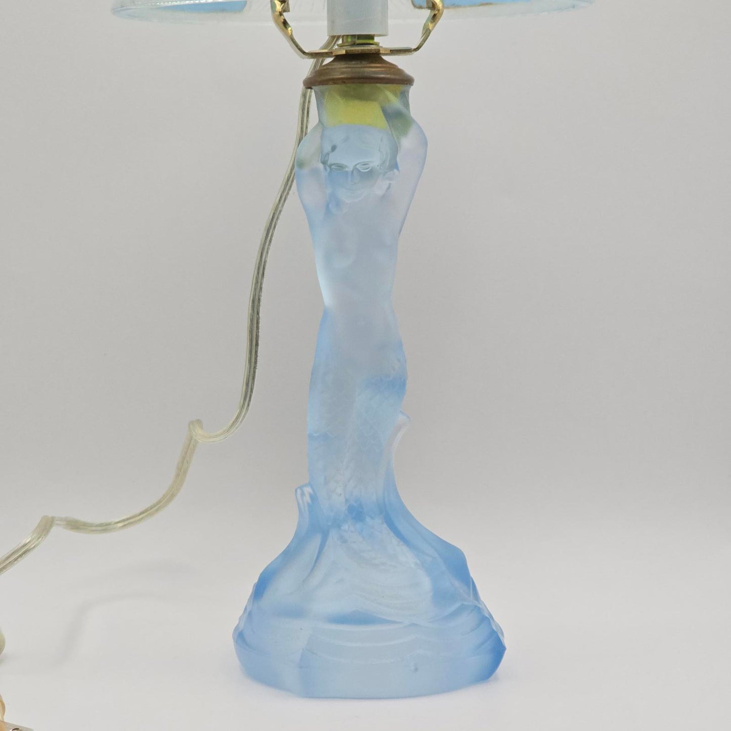 Vintage Walther & Sohne Art Deco Frosted Blue Mermaid Boudoir Lamp