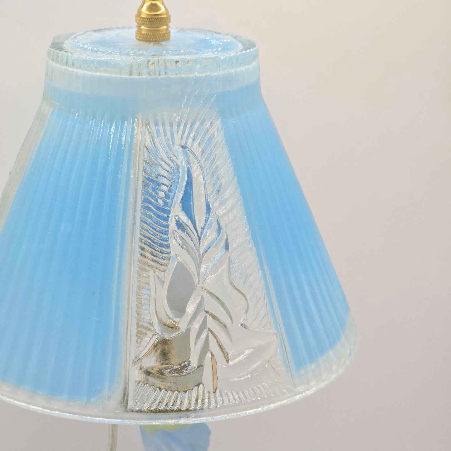 Vintage Walther & Sohne Art Deco Frosted Blue Mermaid Boudoir Lamp