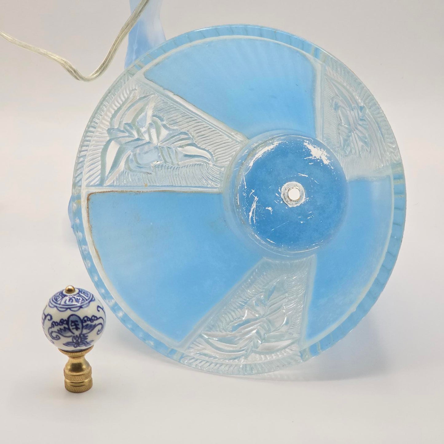 Vintage Walther & Sohne Art Deco Frosted Blue Mermaid Boudoir Lamp