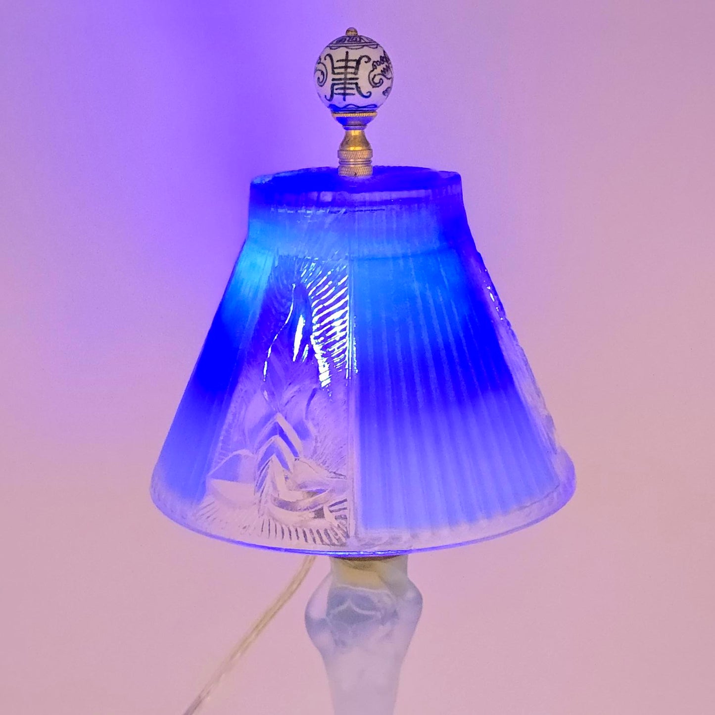 Vintage Walther & Sohne Art Deco Frosted Blue Mermaid Boudoir Lamp