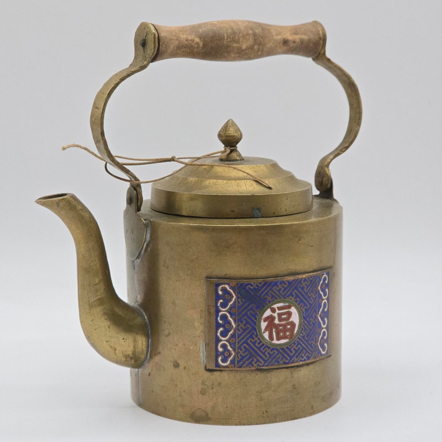 Vintage Chinese Brass and Enamel Teapot