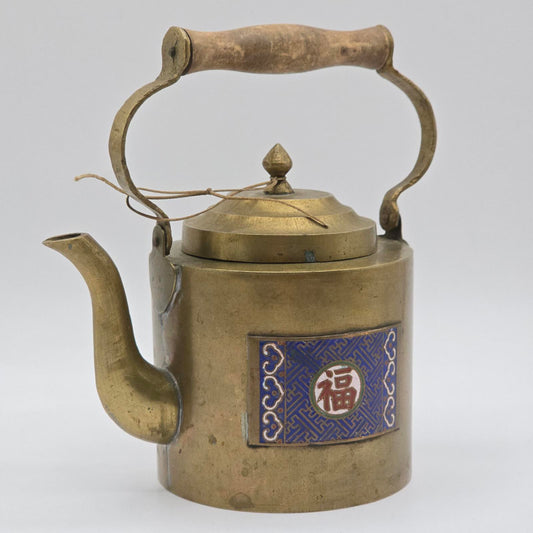 Vintage Chinese Brass and Enamel Teapot