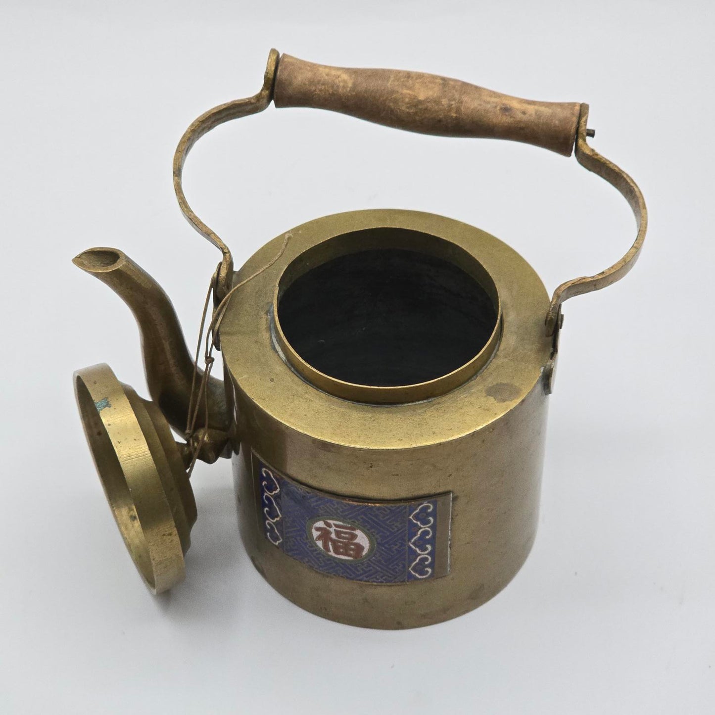 Vintage Chinese Brass and Enamel Teapot