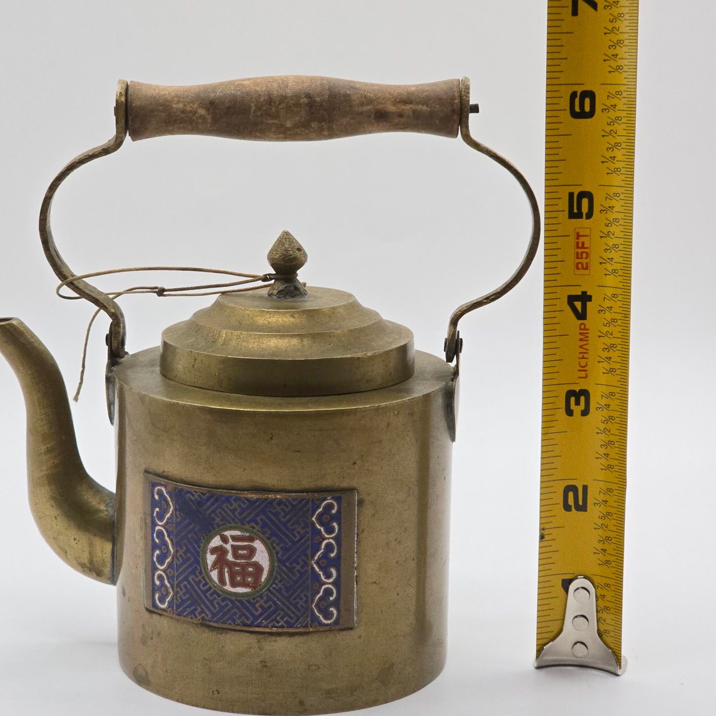 Vintage Chinese Brass and Enamel Teapot