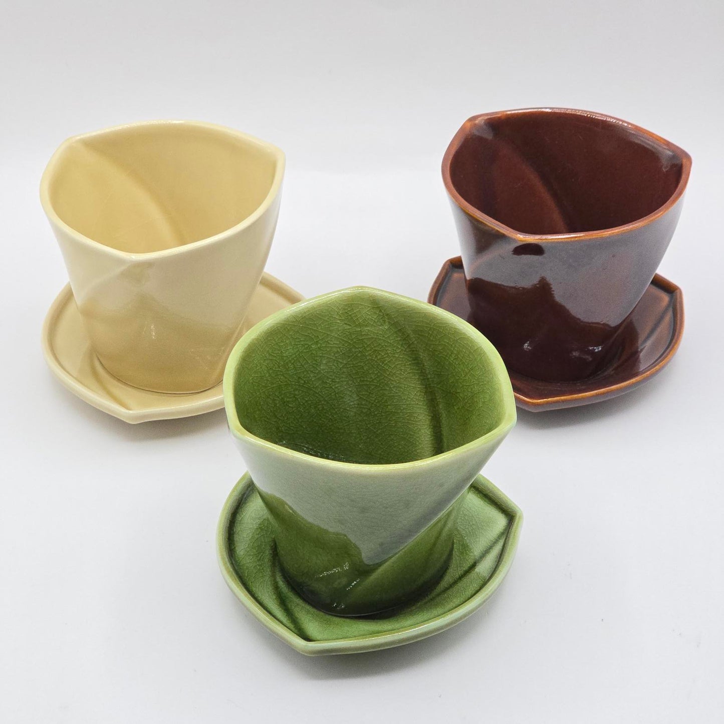 Japanese Organic Hand-Formed Tea Cups and Saucers